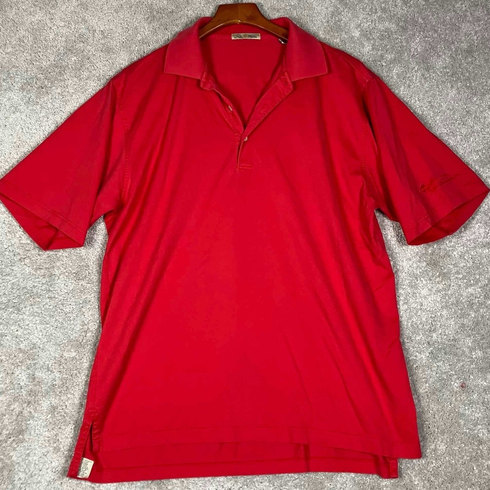 Vintage Peter Millar Polo Shirt Mens L Red Double Mercerized Cotton Logo
